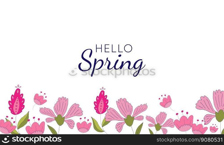Hello Spring season background with pink flowers for greeting card, invitation template. Template background, Sale, offer. Hello Spring season background with pink flowers for greeting card, invitation template.