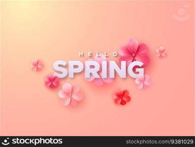 Hello Spring sign with paper flowers