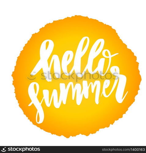 Hello Summer. Bright logo Templates.Typographic Label. Holidays lettering for invitation, greeting card, prints and posters. Beach party Design. Hello Summer. Bright logo Templates.Typographic Label. Holidays lettering for invitation, greeting card, prints and posters.