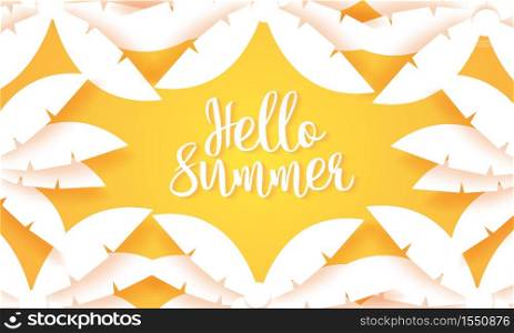 Hello Summer, coconut palm tree background, paper art style