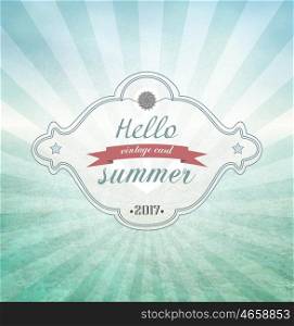 Hello Summer Grunge Vintage Background With Sky And Ocean