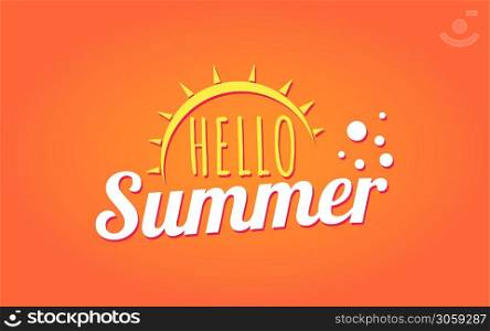 Hello summer holiday vacation handwritten sun with water bubble on orange background vector illustration