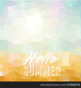 Hello summer. Poster on tropical beach background. Vector eps10.