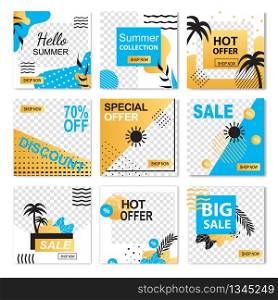 Hello Summer Special Offer Hot Collection Sale Discount Banner Set. Highlight Cover Vector Illustration. Stories Frame Template with Transparent Background. Internet Shop Online Store App. Hello Summer Special Offer Hot Collection Sale