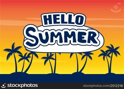 Hello summer tropical beach background with palms tree seascape sunrise and sunset.