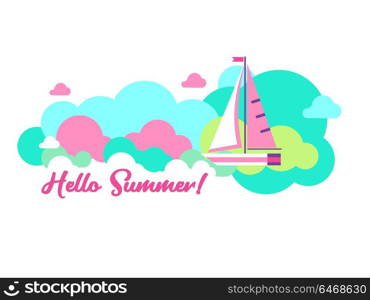 Hello summer. Vector illustration. A set of clipart on the theme of summer, vacation, sea, resort, fruit.