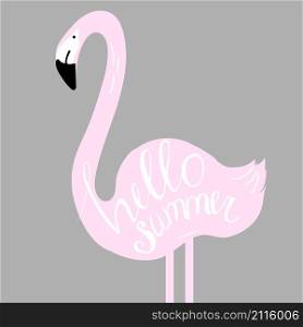 Hello summer. Vector illustration with flamingo