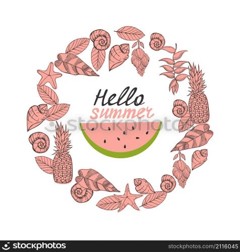 Hello summer! Vector illustration with watermelon. Vector illustration with watermelon