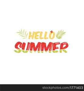 Hello Summer watermelon and pineapple lettering logo background. vector illustration.