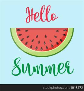 hello summer word with fruit, watermelon. Vector illustration in flat style. summer word with fruit, watermelon