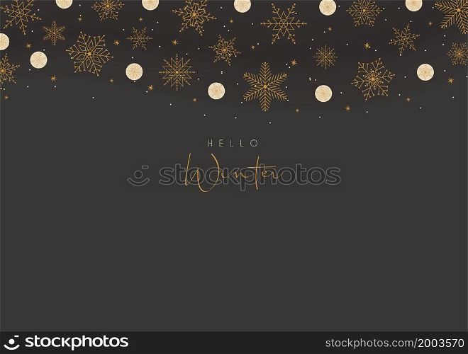 Hello Winter background with snowlakes decorations