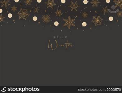 Hello Winter background with snowlakes decorations