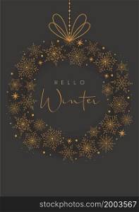 Hello Winter card with abstract snowflakes ball decoration