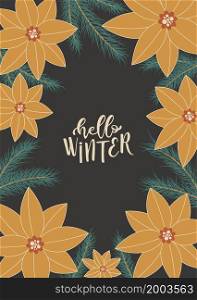 Hello Winter card with anise flowers and spruce decorations