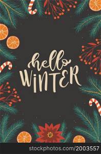 Hello Winter card with Christmas decorations