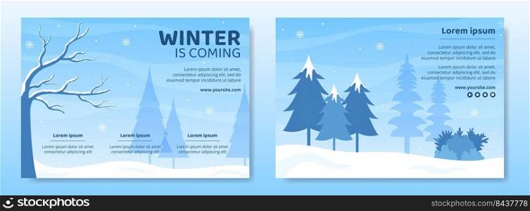 Hello Winter Social Media Brochure Template Flat Cartoon Background Vector Illustration