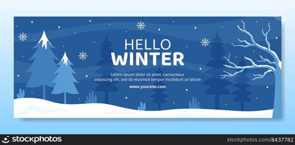 Hello Winter Social Media Cover Template Flat Cartoon Background Vector Illustration