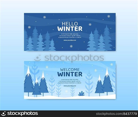 Hello Winter Social Media Horizontal Banner Template Flat Cartoon Background Vector Illustration