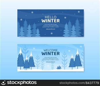 Hello Winter Social Media Horizontal Banner Template Flat Cartoon Background Vector Illustration
