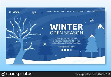 Hello Winter Social Media Landing Page Template Flat Cartoon Background Vector Illustration