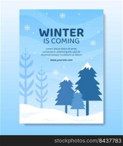 Hello Winter Social Media Poster Template Flat Cartoon Background Vector Illustration