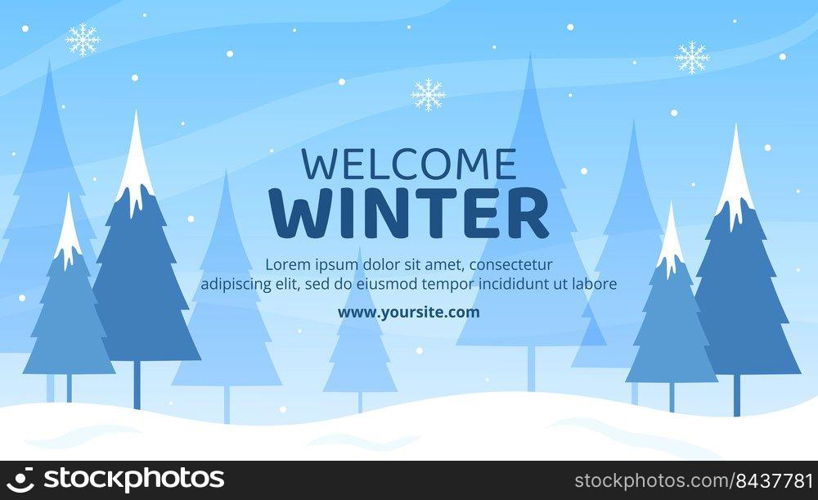 Hello Winter Social Media Video Channel Template Flat Cartoon Background Vector Illustration