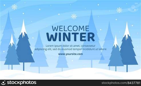 Hello Winter Social Media Video Channel Template Flat Cartoon Background Vector Illustration