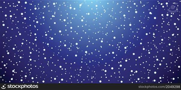 Hello Winter with snowflakes. Blue winter snow landscape. Funny vector snowfall sign Falling snowflake. Merry Christmas ( xmas )