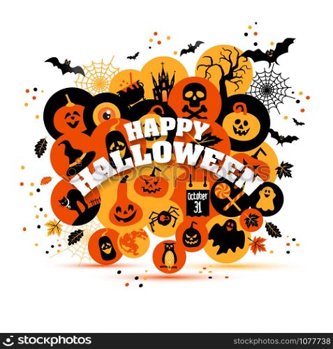 Helloween backgrouns set of color icons. Autumn design vector illustration.. Helloween backgrouns set of color icons.