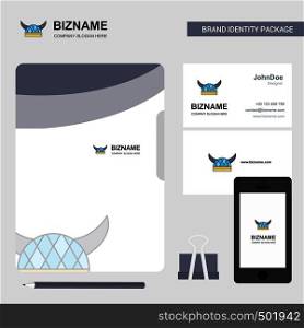 Helmet Business Logo, File Cover Visiting Card and Mobile App Design. Vector Illustration