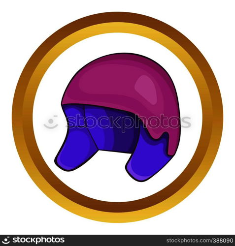 Helmet for snowboarding vector icon in golden circle, cartoon style isolated on white background. Helmet for snowboarding vector icon