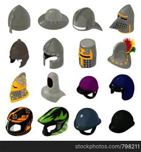 Helmet hat icons set. Isometric illustration of 16 helmet hat vector icons for web. Helmet hat icons set, isometric style