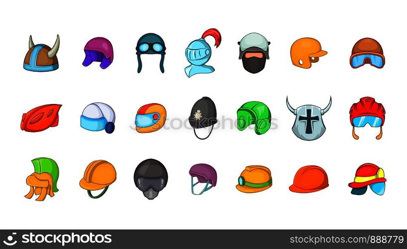 Helmet icon set. Cartoon set of helmet vector icons for your web design isolated on white background. Helmet icon set, cartoon style