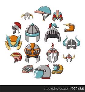 Helmet icons set. Cartoon illustration of 16 helmet vector icons for web. Helmet icons set, cartoon style