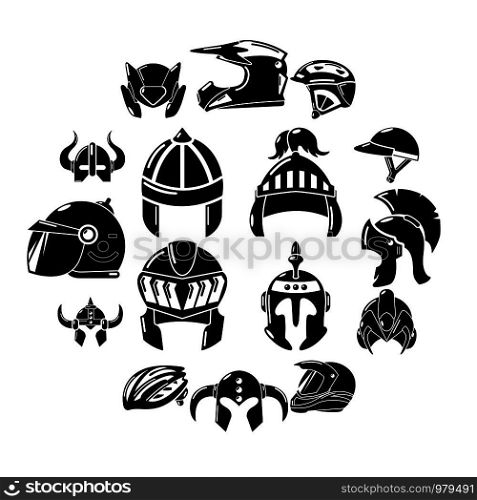 Helmet icons set. Simple illustration of 16 helmet vector icons for web. Helmet icons set, simple style