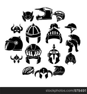 Helmet icons set. Simple illustration of 16 helmet vector icons for web. Helmet icons set, simple style