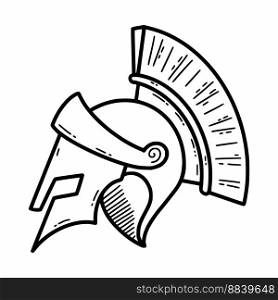 Helmet of Roman. Spartan armor. Vector doodle icon. Gladiator.