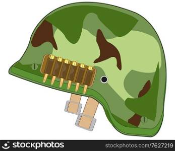 Helmet of the military colour camouflage on white background is insulated. Defensive helmet of the military colour camouflage
