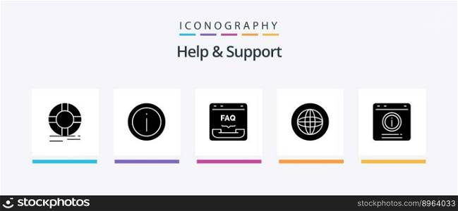 Help And Support Glyph 5 Icon Pack Including global. center. sign. help. contact. Creative Icons Design