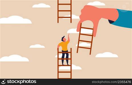 Help business and career ladder broken. Trust bridge with hand for climbing businessman vector illustration concept. People rise and person support employee. Company staircase and partnership strategy