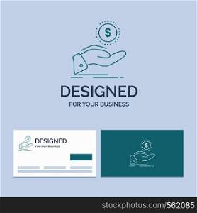 help, cash out, debt, finance, loan Business Logo Line Icon Symbol for your business. Turquoise Business Cards with Brand logo template. Vector EPS10 Abstract Template background