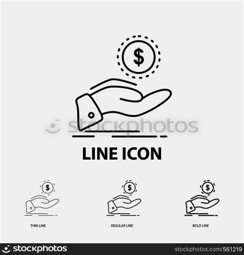 help, cash out, debt, finance, loan Icon in Thin, Regular and Bold Line Style. Vector illustration. Vector EPS10 Abstract Template background