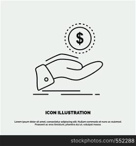 help, cash out, debt, finance, loan Icon. Line vector gray symbol for UI and UX, website or mobile application. Vector EPS10 Abstract Template background