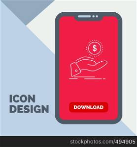 help, cash out, debt, finance, loan Line Icon in Mobile for Download Page. Vector EPS10 Abstract Template background