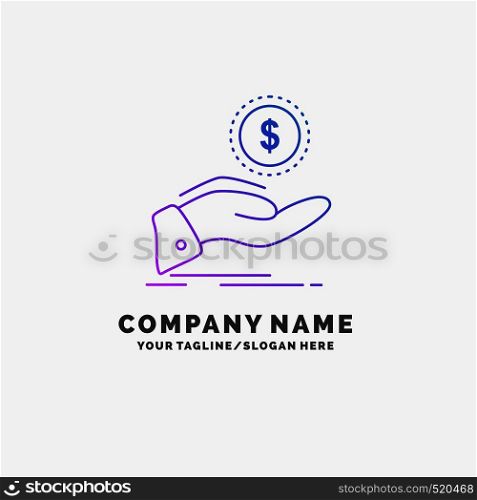 help, cash out, debt, finance, loan Purple Business Logo Template. Place for Tagline. Vector EPS10 Abstract Template background