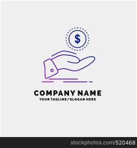 help, cash out, debt, finance, loan Purple Business Logo Template. Place for Tagline. Vector EPS10 Abstract Template background