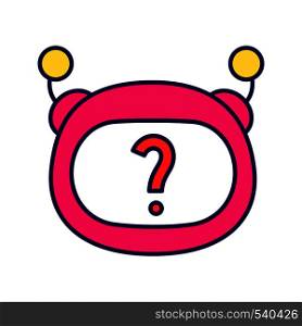 Help chatbot color icon. FAQ chat bot. Virtual assistant. Robot face with question mark. Artificial conversational entity. Artificial intelligence. Isolated vector illustration. Help chatbot color icon