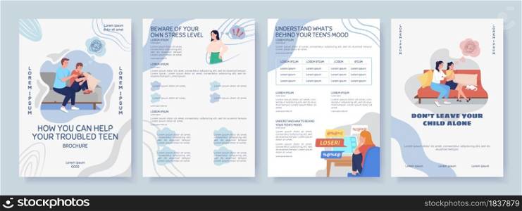 Help for depressed teen flat vector brochure template. Flyer, booklet, printable leaflet design with flat illustrations. Magazine page, cartoon reports, infographic posters with text space. Help for depressed teen flat vector brochure template