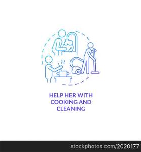 Help her with cooking and cleaning blue gradient concept icon. Support during pregnancy abstract idea thin line illustration. Meal prepping by husband. Vector isolated outline color drawing. Help her with cooking and cleaning blue gradient concept icon