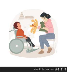 Help kids with disabilities isolated cartoon vector illustration. Volunteers taking care of kids with disability, help to overcome social isolation, inclusivity in the community vector cartoon.. Help kids with disabilities isolated cartoon vector illustration.